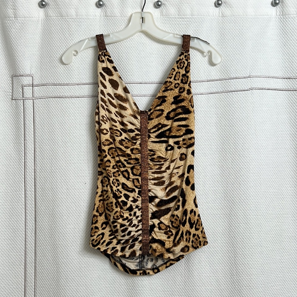 Cache Leopard Print Ruched Tank with Rhinestones - Picture 5 of 8